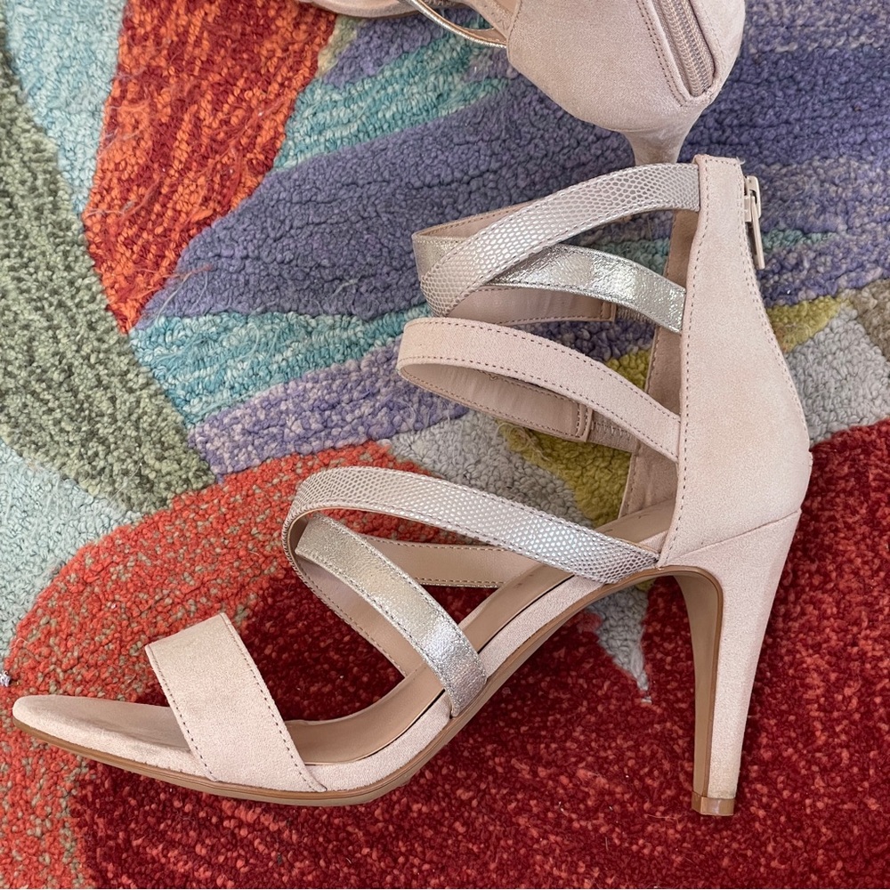 Nude Suede and Metallic High Heel Size 7.5